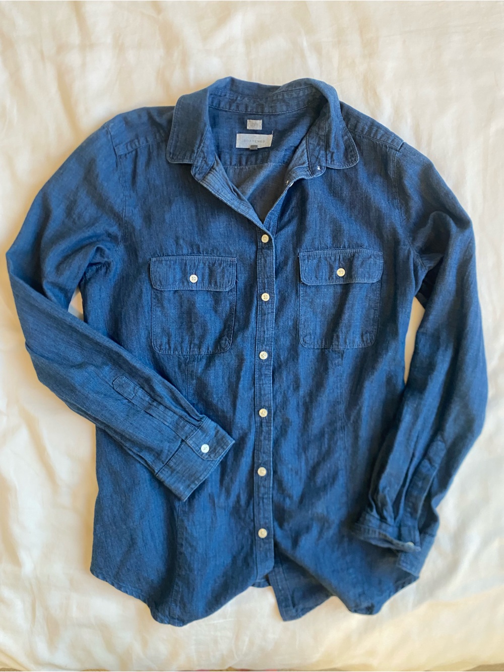 Button-Down Blue Denim Color Cotton Shirt